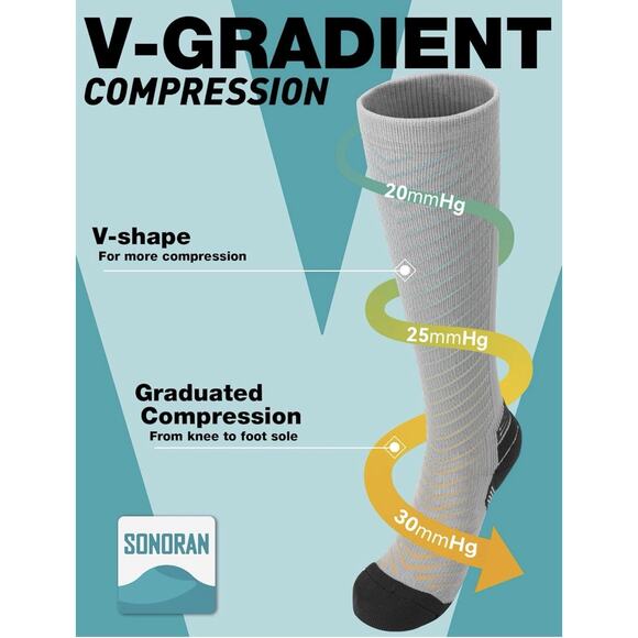 Compression Socks Stockings Knee High Womens Mens Medical 20-30 mm XL Gray Black - Picture 5 of 8